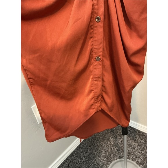 Big Hit Fashion Tie Front Midi Cocoon  Orange Copper Dress Size M - Picture 5 of 14